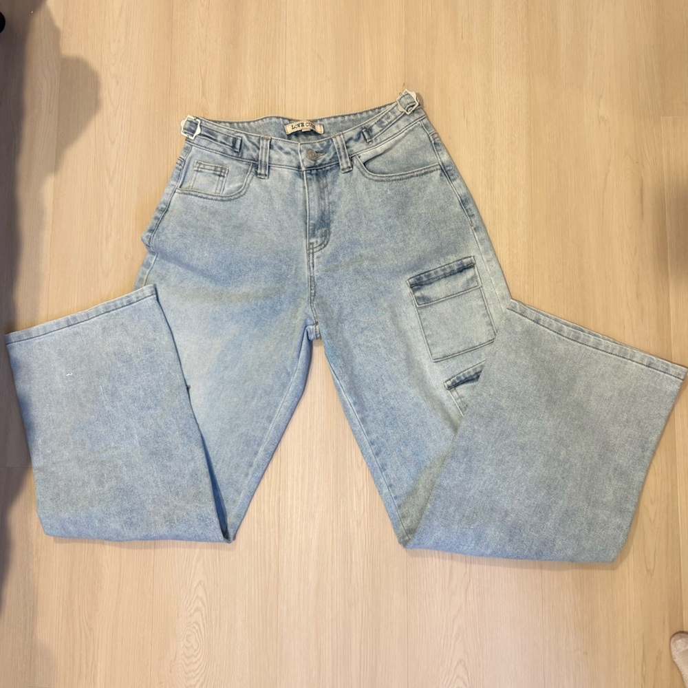 Light Wash Wide Leg Cargo Jeans